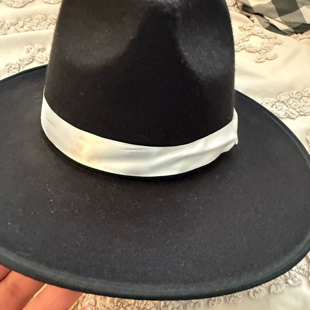 Classic Black Fedora with White Band